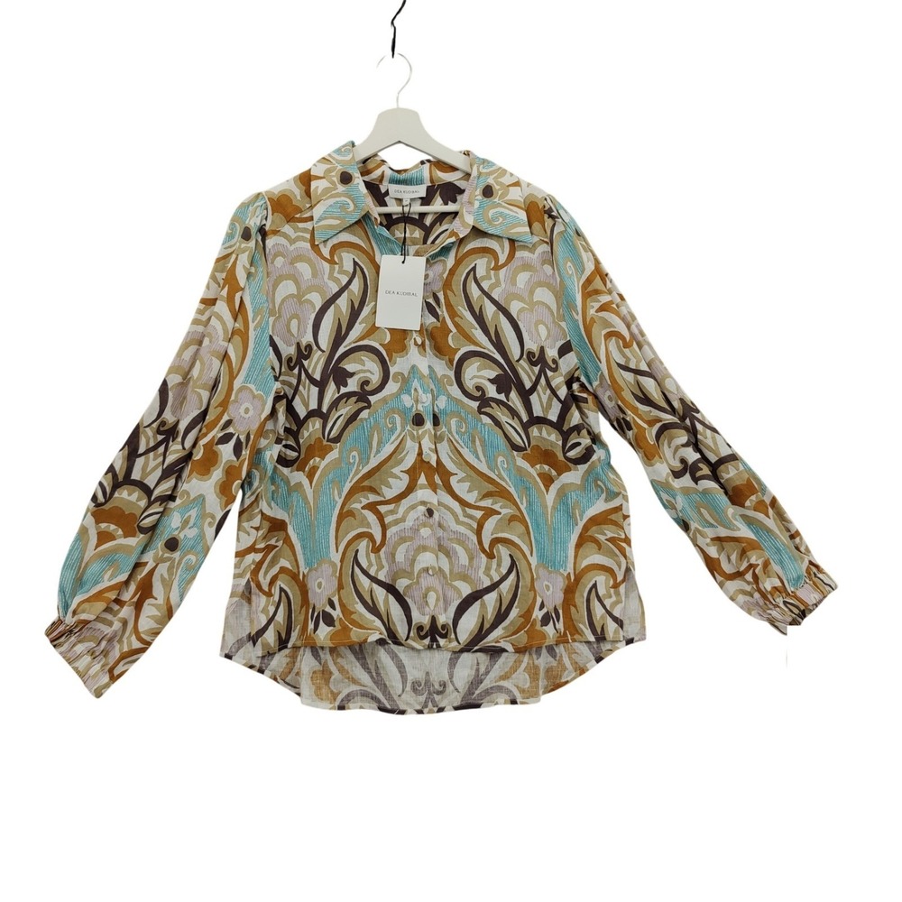 Dea Kudibal Women Earthy Coastal Siomaea 100% Linen Top XL Duncan Spice Paisley